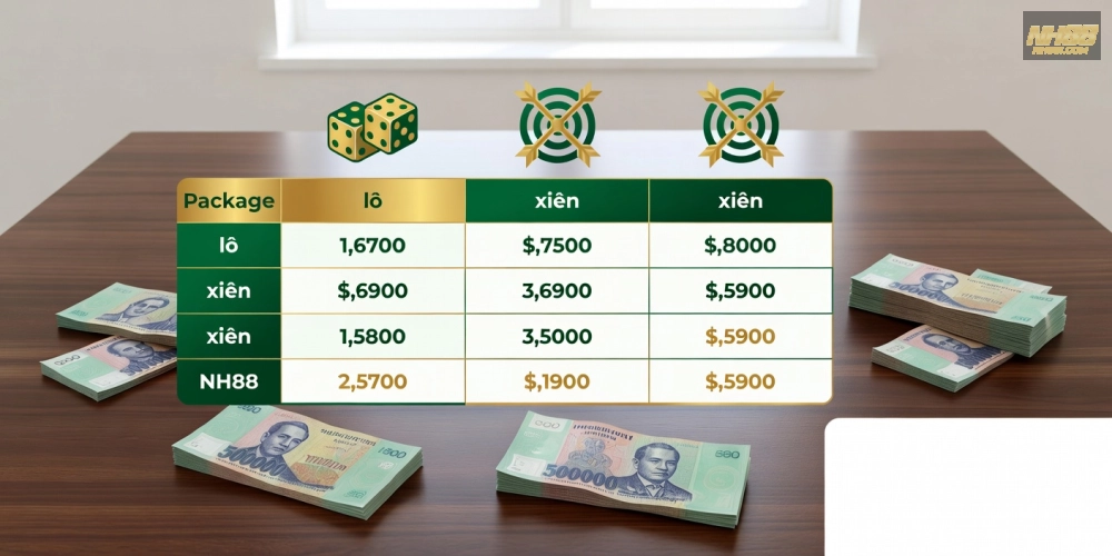 Bảng giá chi tiết các gói cược xổ số miền Bắc NH88 cập nhật năm 2025