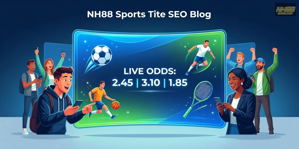 Minh họa khái niệm cá cược thể thao nh88 với giao diện nền tảng hiện đại và các môn thể thao phổ biến