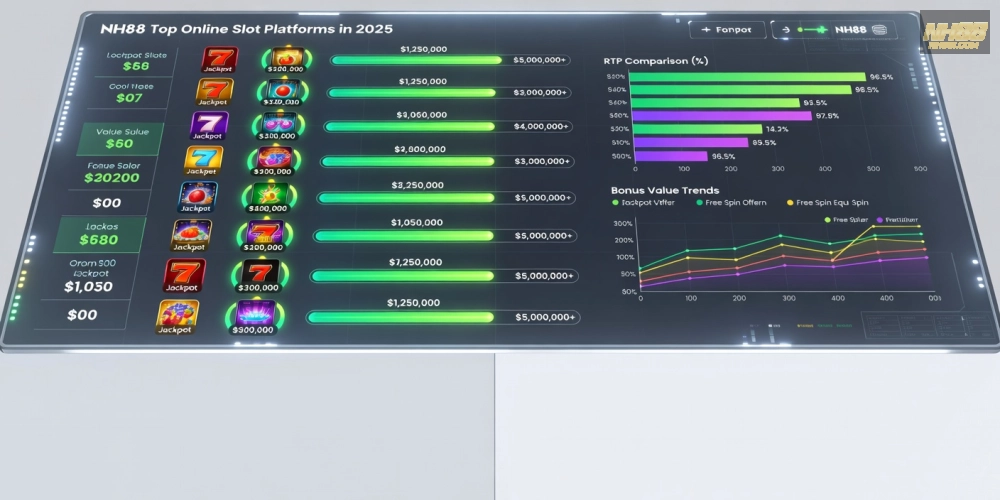 Top 15 nền tảng quay nổ hũ nh88 uy tín năm 2025 với biểu đồ so sánh và jackpot hấp dẫn