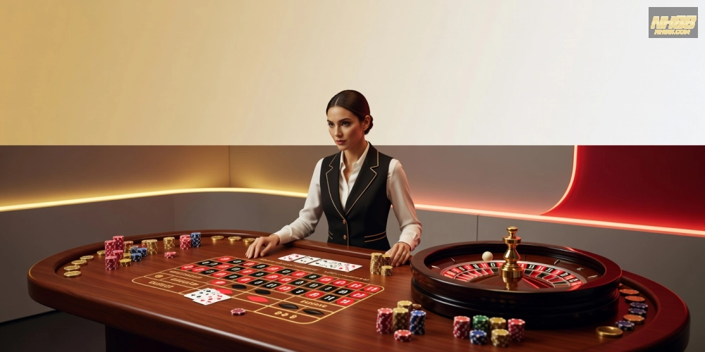 Hình ảnh minh họa live casino house nh88 với dealer thực tế và bàn chơi chuyên nghiệp