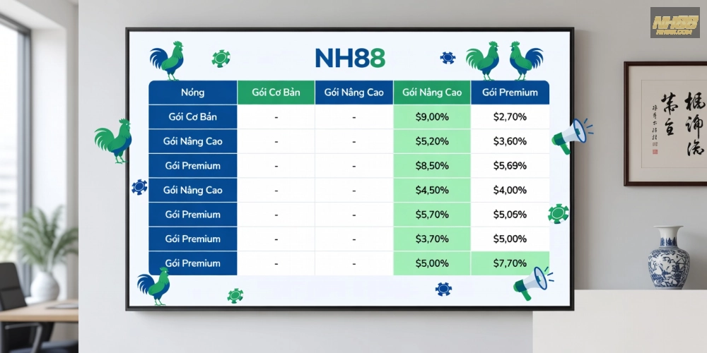 Bảng giá dịch vụ bình luận viên đá gà trên NH88 cập nhật năm 2025 với các gói ưu đãi hấp dẫn